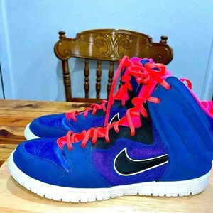 Nike Men’s Dunks High Top basketball shoes leather Blue/ Neon Pink 59946…